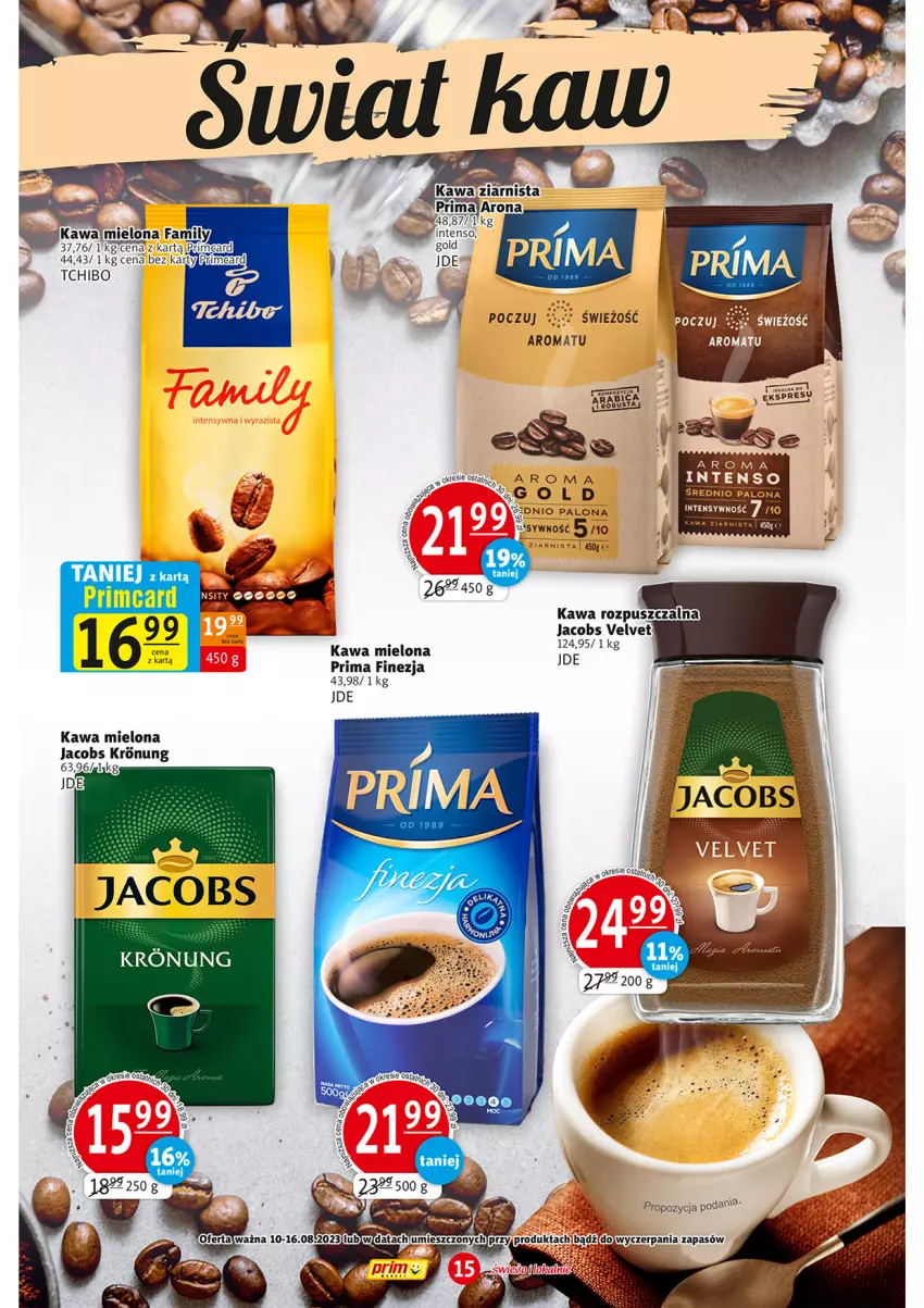 Gazetka promocyjna Prim Market - ważna 10.08 do 16.08.2023 - strona 15 - produkty: Jacobs, Kawa, Kawa mielona, LG, Prima