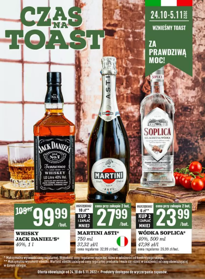 Gazetka promocyjna Biedronka - Czas na Toast - ważna 24.10 do 05.11.2022 - strona 1 - produkty: Jack Daniel's, Kret, Martini, Sok, Soplica, Whisky, Wódka