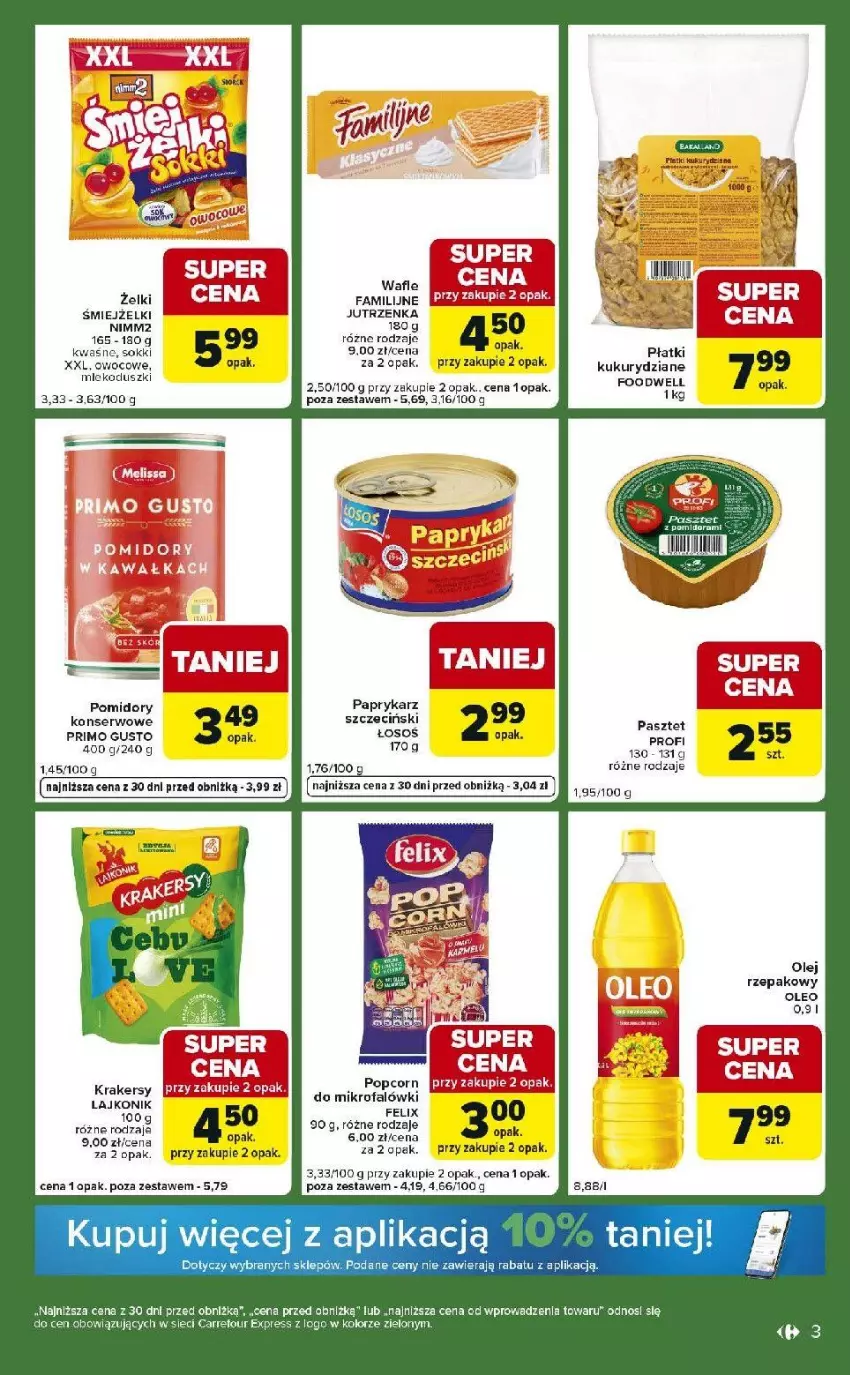 Gazetka promocyjna Carrefour - Gazetka Express - ważna 13.01 do 19.01.2026 - strona 3 - produkty: Fa, Felix, Jutrzenka, Koc, Krakersy, Lajkonik, Nimm2, Olej, Olej rzepakowy, Oleo, Papryka, Paprykarz, Por, Ryż, Ser, Sok, Wafle, Wanna