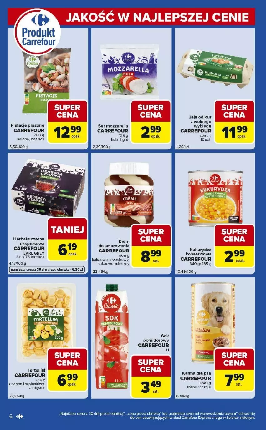 Gazetka promocyjna Carrefour - Gazetka Express - ważna 13.01 do 19.01.2026 - strona 6 - produkty: Earl Grey, Herbata, Herbata czarna, Jaja, Kakao, Miecz, Mozzarella, Pistacje, Ser, Sok, Sok pomidorowy, Szpinak