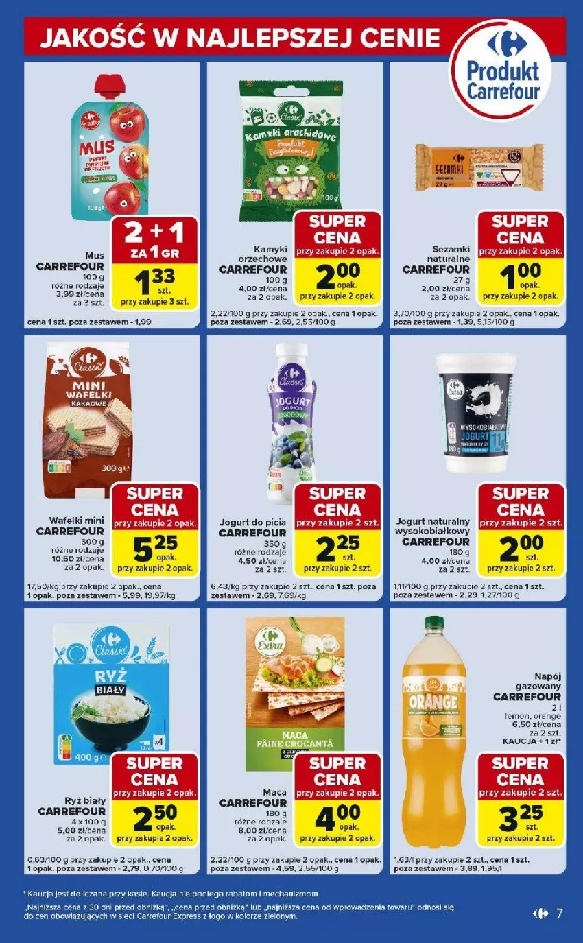Gazetka promocyjna Carrefour - Gazetka Express - ważna 13.01 do 19.01.2026 - strona 7 - produkty: Jogurt, Jogurt naturalny, Mus, Napój, Napój gazowany, Ryż, Ryż biały, Sok