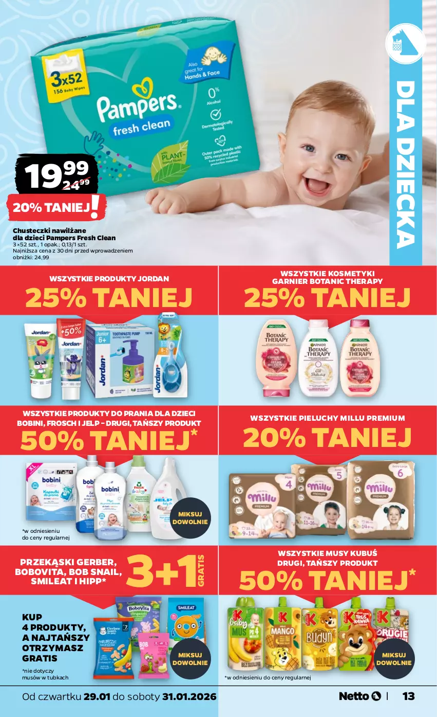 Gazetka promocyjna Netto - Od Czwartku - ważna 29.01 do 31.01.2026 - strona 13 - produkty: BoboVita, Chusteczki, Dzieci, Frosch, Garnier, Gerber, Gra, HiPP, Kubuś, Mus, Pampers, Pieluchy