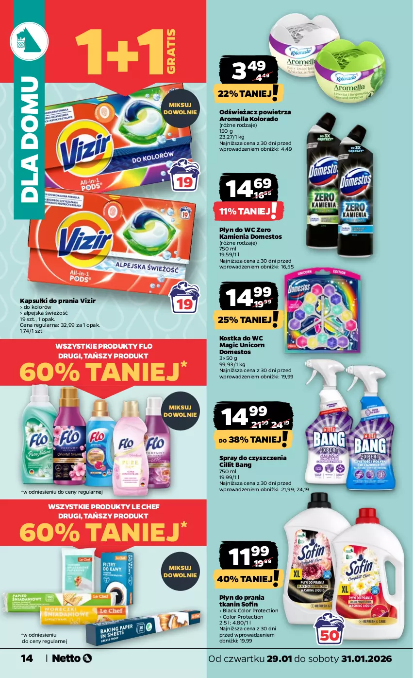 Gazetka promocyjna Netto - Od Czwartku - ważna 29.01 do 31.01.2026 - strona 14 - produkty: Cillit Bang, Domestos, Gra, Kapsułki do prania, Kolorado, Kostka do wc, Lack, Odświeżacz powietrza, Płyn do prania, Płyn do wc, Spray do czyszczenia, Vizir