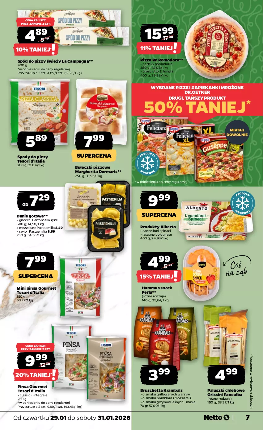 Gazetka promocyjna Netto - Od Czwartku - ważna 29.01 do 31.01.2026 - strona 7 - produkty: Bułeczki, Chleb, Danie gotowe, Gnocchi, Gra, Grill, Grissini, Hummus, Lasagne, Lasagne bolognese, Mus, Pizza, Prosciutto, Spód do pizzy