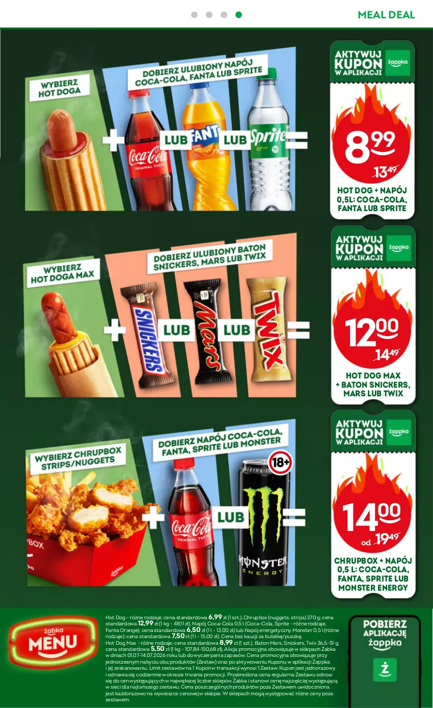 Gazetka promocyjna Żabka - gazetka-promocyjna-27-28-2026 - ważna 01.07 do 14.07.2026 - strona 61 - produkty: Baton, Coca-Cola, Fa, Fanta, Hot dog, Mars, Napój, Napój energetyczny, Snickers, Sprite, Tran, Twix