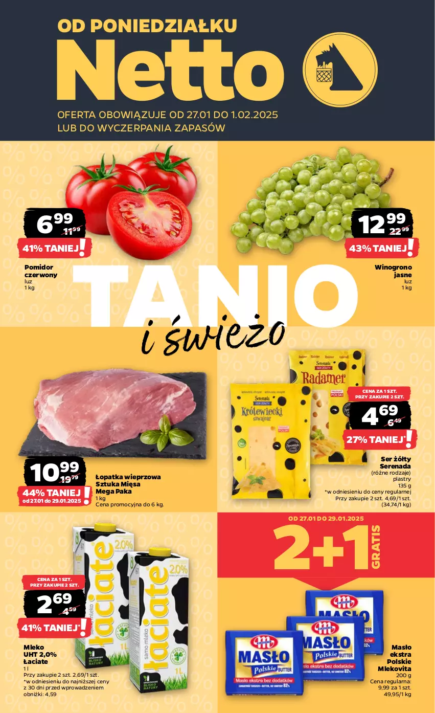 Gazetka promocyjna Netto - Od Poniedziałku - ważna 27.01 do 01.02.2025 - strona 1 - produkty: Gra, Masło, Mleko, Mlekovita, Ser, Wino