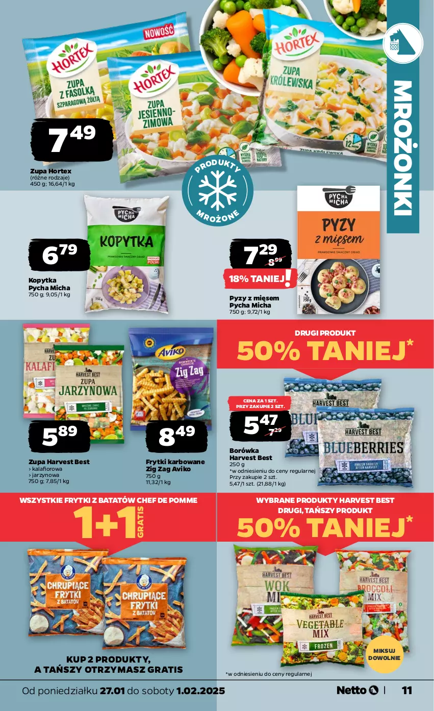 Gazetka promocyjna Netto - Od Poniedziałku - ważna 27.01 do 01.02.2025 - strona 11 - produkty: Borówka, Frytki, Frytki z batatów, Gra, Hortex, Kalafior, Kopytka, Zupa