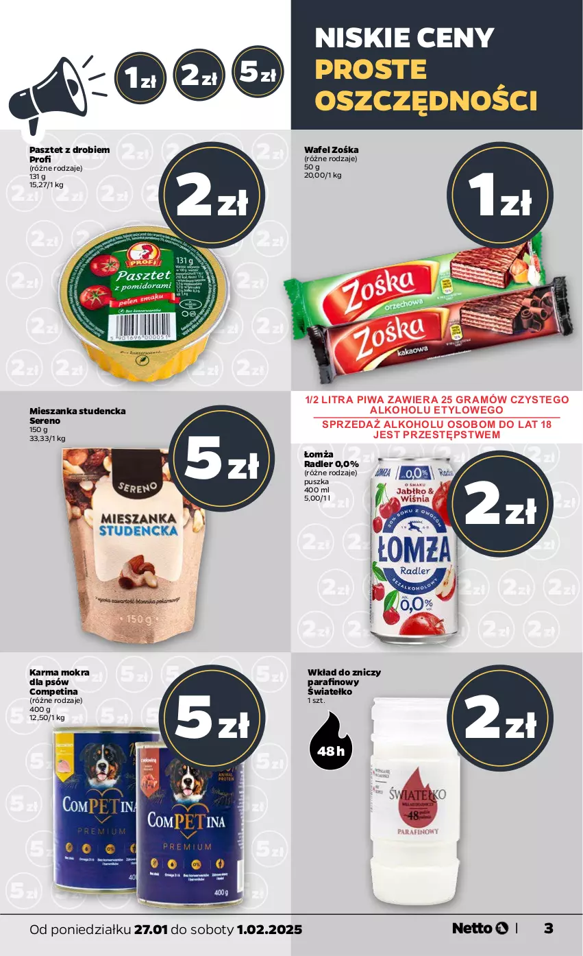 Gazetka promocyjna Netto - Od Poniedziałku - ważna 27.01 do 01.02.2025 - strona 3 - produkty: Gra, Pasztet, Piwa, Radler, Ser, Znicz