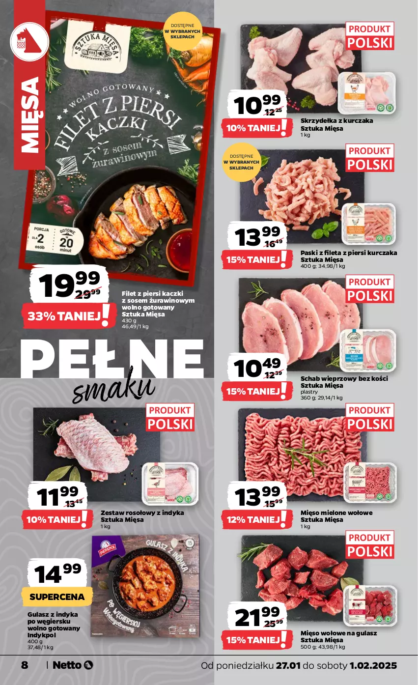 Gazetka promocyjna Netto - Od Poniedziałku - ważna 27.01 do 01.02.2025 - strona 8 - produkty: Filet z piersi kaczki, Kurczak, Mięso, Mięso mielone, Mięso wołowe, Schab wieprzowy, Skrzydełka z kurczaka, Sos, Wino