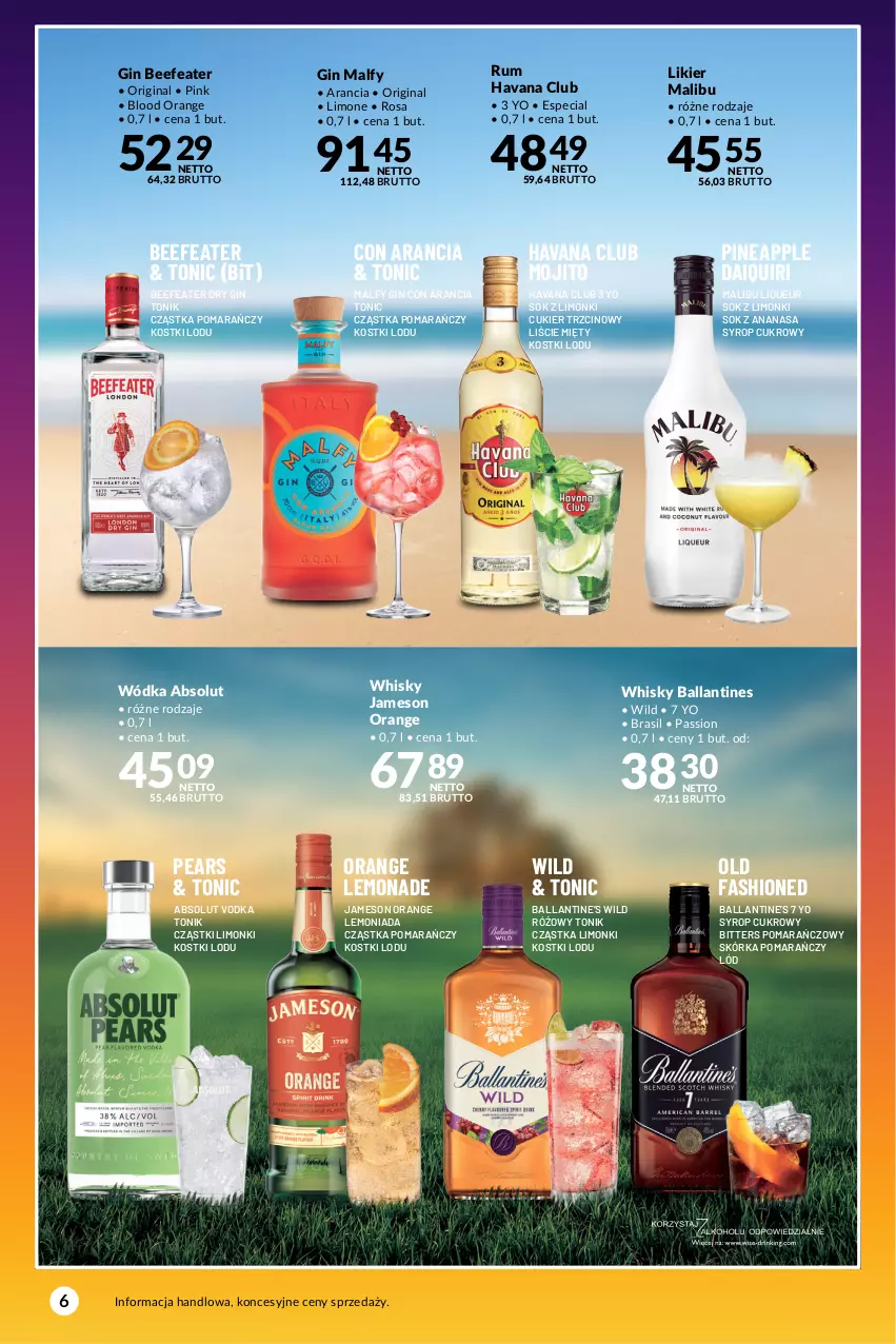 Gazetka promocyjna Makro - Summer Drinks 2023 - oferta z alkoholem - ważna 11.07 do 07.08.2023 - strona 6 - produkty: Absolut, Ananas, Cukier, Cukier trzcinowy, Fa, Gin, Jameson, Lemoniada, Likier, Malibu, Rum, Sok, Syrop, Tonik, Whisky, Wódka