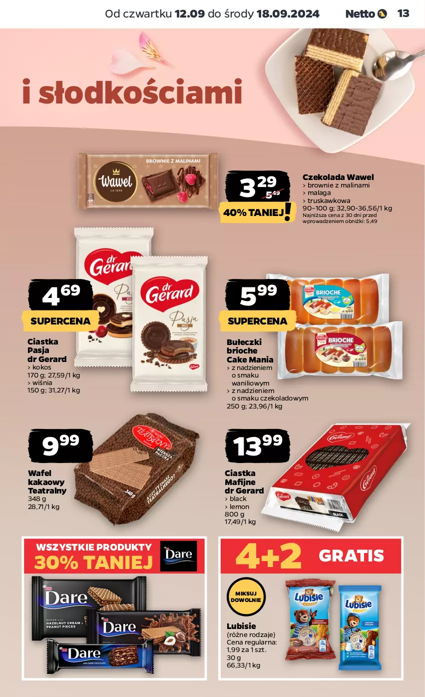 Gazetka promocyjna Netto - Netto Gazetka Food 37/24B - ważna 12.09 do 18.09.2024 - strona 13 - produkty: Brownie, Bułeczki, Ciastka, Czekolada, Dr Gerard, Gra, Kakao, Kokos, Lack, Lubisie, Wawel