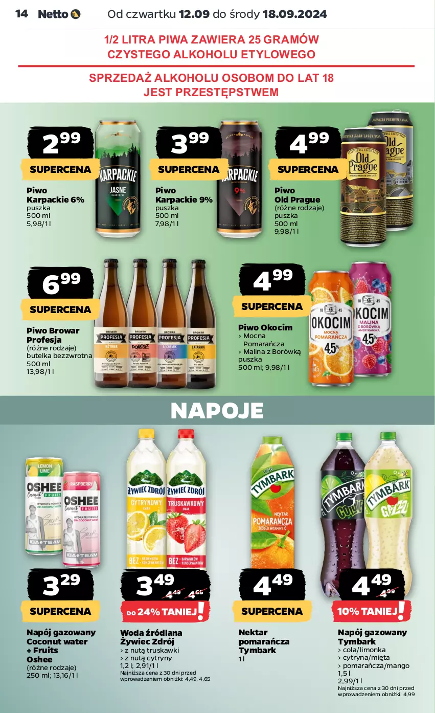 Gazetka promocyjna Netto - Netto Gazetka Food 37/24B - ważna 12.09 do 18.09.2024 - strona 14 - produkty: Cytryny, Gra, Karp, Koc, LANA, Limonka, Mango, Mięta, Napój, Napój gazowany, Napoje, Nektar, Okocim, Oshee, Piwa, Piwo, Truskawki, Tymbark, Woda