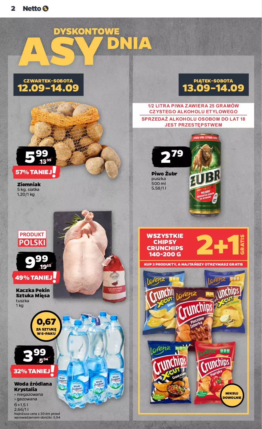 Gazetka promocyjna Netto - Netto Gazetka Food 37/24B - ważna 12.09 do 18.09.2024 - strona 2 - produkty: Chipsy, Crunchips, Gra, Kaczka, LANA, Piwa, Piwo, Siatka, Tusz, Woda