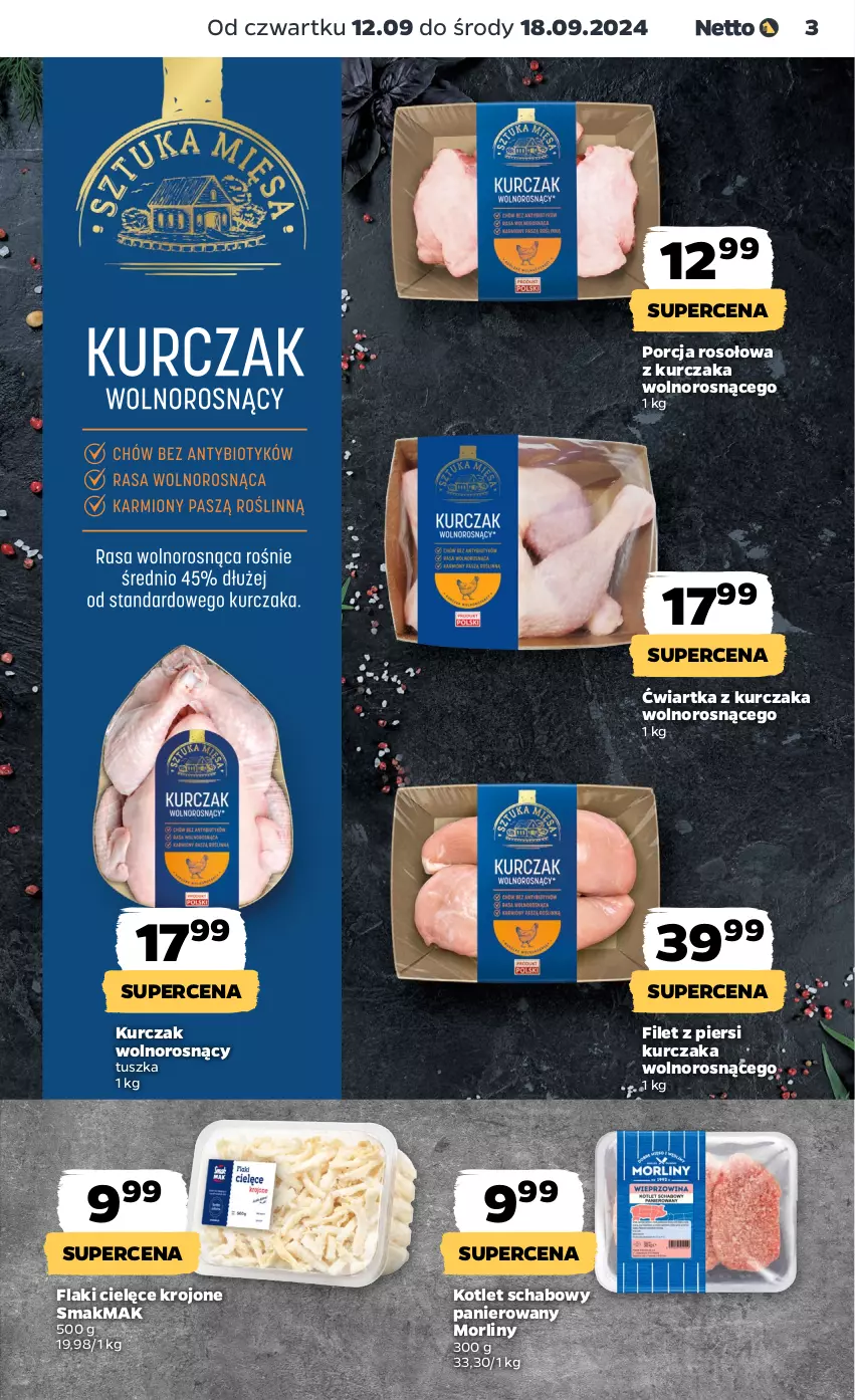 Gazetka promocyjna Netto - Netto Gazetka Food 37/24B - ważna 12.09 do 18.09.2024 - strona 3 - produkty: Filet z piersi kurczaka, Flaki, Kotlet, Kurczak, Morliny, Por, Tusz