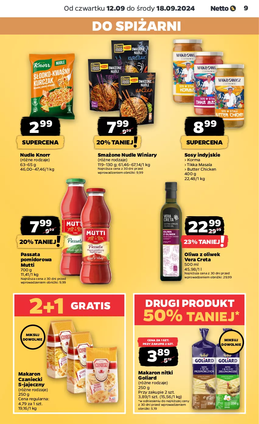 Gazetka promocyjna Netto - Netto Gazetka Food 37/24B - ważna 12.09 do 18.09.2024 - strona 9 - produkty: Goliard, Gra, Knorr, Makaron, Oliwa, Oliwa z oliwek, Sos, Winiary