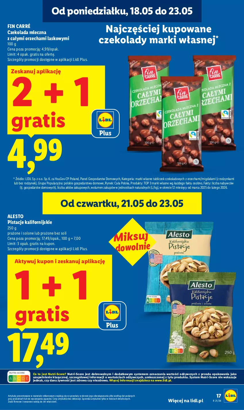 Gazetka promocyjna Lidl - Gazetka ważna od 21.05 do 23.05 - ważna 21.05 do 23.05.2026 - strona 17 - produkty: Czekolada, Czekolada mleczna, Fa, Gra, Pistacje, Top