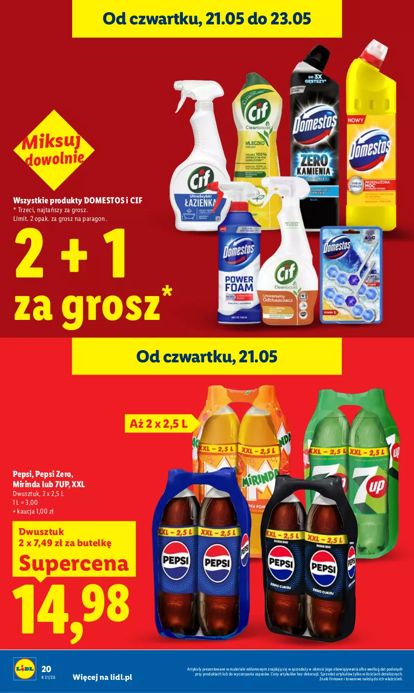 Gazetka promocyjna Lidl - Gazetka ważna od 21.05 do 23.05 - ważna 21.05 do 23.05.2026 - strona 20 - produkty: 7up, Cif, Domestos, Mirinda, Pepsi