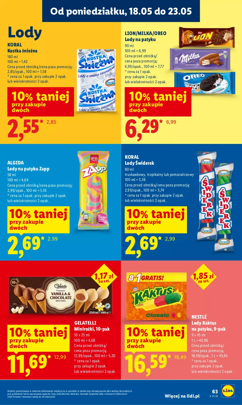 Gazetka promocyjna Lidl - Gazetka ważna od 21.05 do 23.05 - ważna 21.05 do 23.05.2026 - strona 69 - produkty: Algida, Kaktus, LG, Lion, Lody, Milka, Nestlé, Oreo