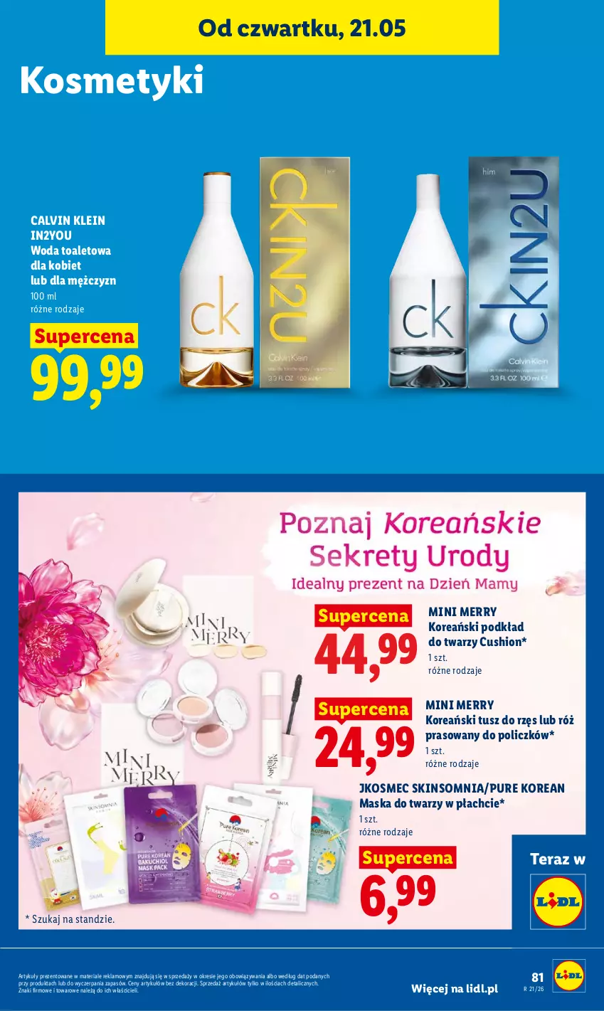 Gazetka promocyjna Lidl - Gazetka ważna od 21.05 do 23.05 - ważna 21.05 do 23.05.2026 - strona 89 - produkty: Calvin Klein, Maska, Maska do twarzy, Podkład, Podkład do twarzy, Pur, Tera, Tusz, Woda, Woda toaletowa