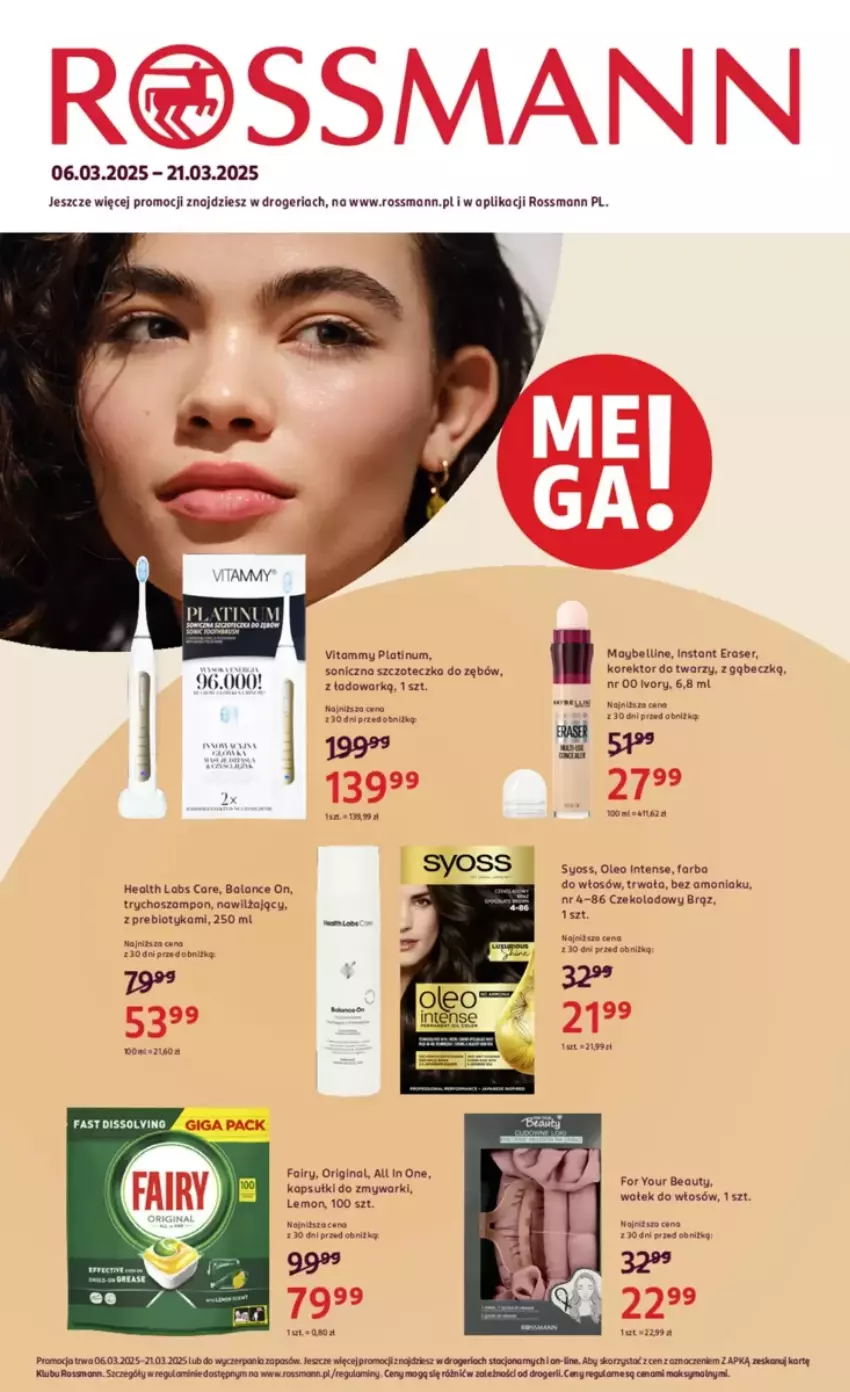 Gazetka promocyjna Rossmann - ważna 06.03 do 21.03.2025 - strona 1 - produkty: Bell, Fa, Fairy, Gin, Korektor do twarzy, Maybelline, Ser, Syoss, Szampon, Szczoteczka, Szczoteczka do zębów, Wałek, Zmywarki