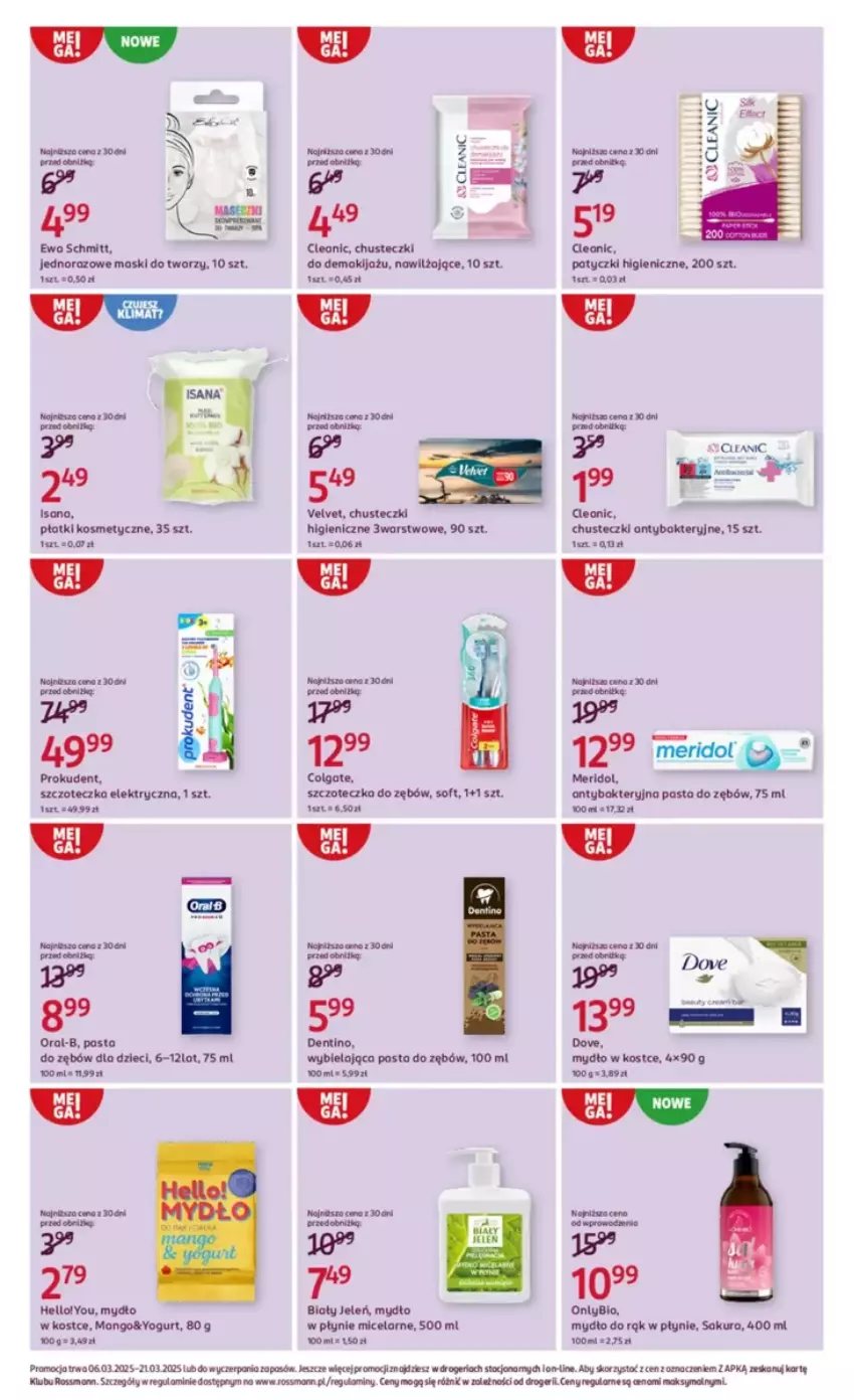 Gazetka promocyjna Rossmann - ważna 06.03 do 21.03.2025 - strona 12 - produkty: Biały Jeleń, Chusteczki, Cleanic, Colgate, Dzieci, Fa, Fotel, Isana, LG, Makijaż, Mango, Mydło, Mydło w płynie, Oleo, Pasta do zębów, Płatki kosmetyczne, Szczoteczka, Szczoteczka do zębów, Velvet