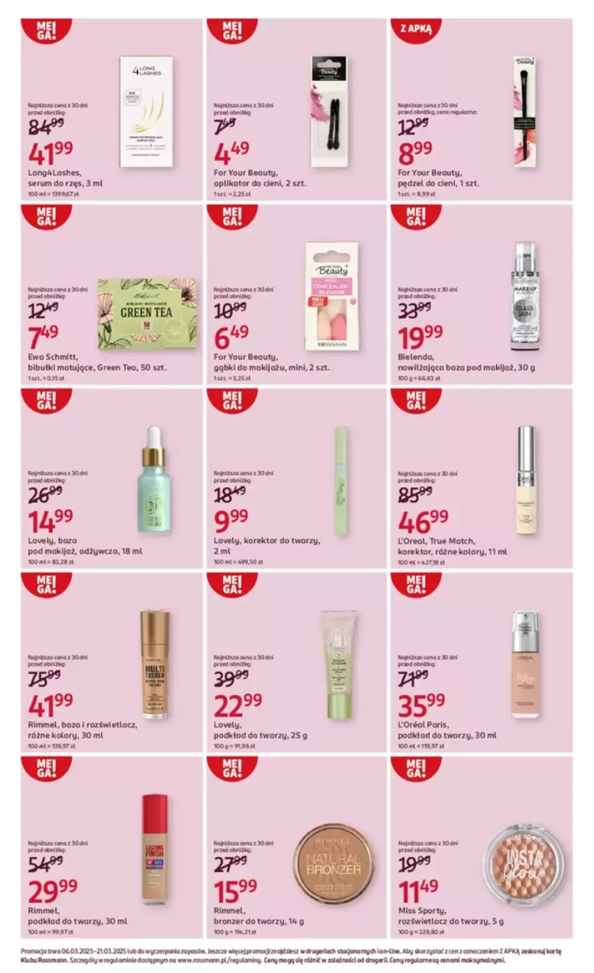 Gazetka promocyjna Rossmann - ważna 06.03 do 21.03.2025 - strona 14 - produkty: Bibułki, Bronzer, Fa, For Your Beauty, LG, Lovely, Makijaż, Miss Sporty, Podkład, Podkład do twarzy, Por, Rozświetlacz, Rum, Ser, Serum, Sport, Tera