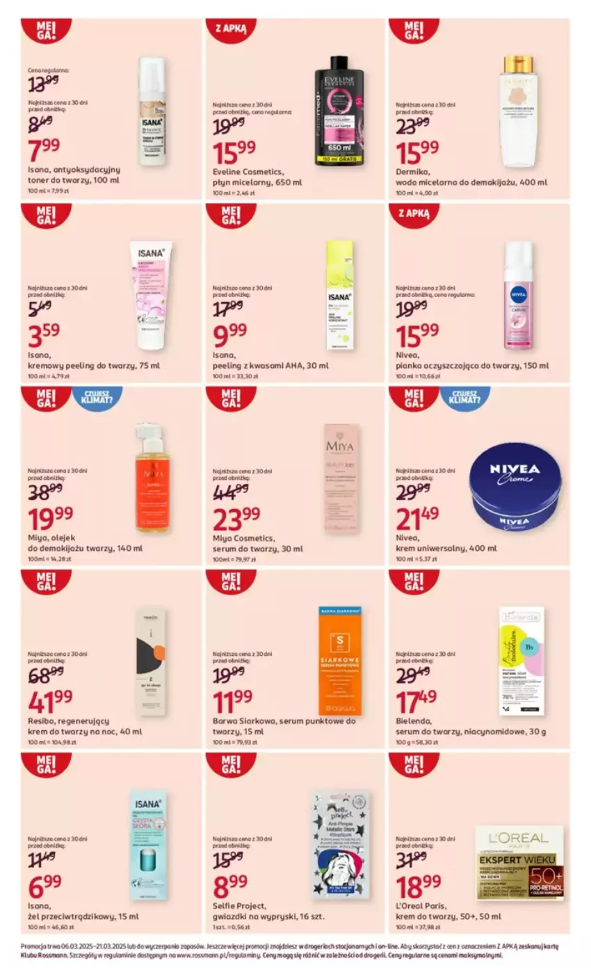 Gazetka promocyjna Rossmann - ważna 06.03 do 21.03.2025 - strona 17 - produkty: Bielenda, Dermika, Eveline, Isana, Krem do twarzy, Krem uniwersalny, Makijaż, Miya Cosmetics, Nivea, Olej, Peeling, Rum, Ser, Serum, Serum do twarzy, Wasa, Woda