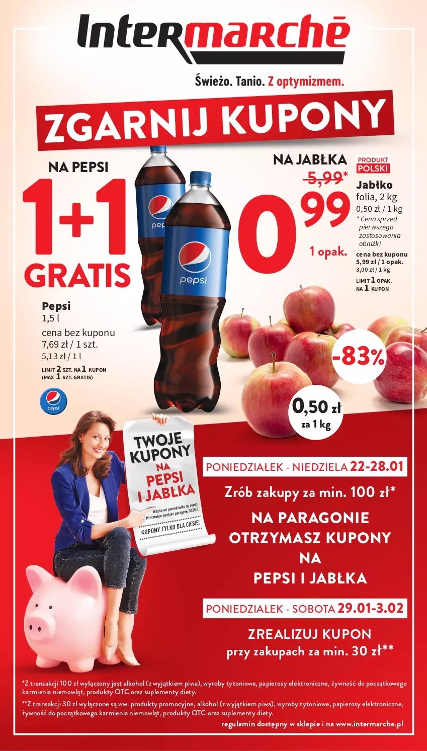 Gazetka promocyjna Intermarche - Gazetka Intermarche - ważna 26.01 do 28.01.2024 - strona 1 - produkty: Gra, Jabłka, Karmi, Papier, Pepsi, Piwa, Tran