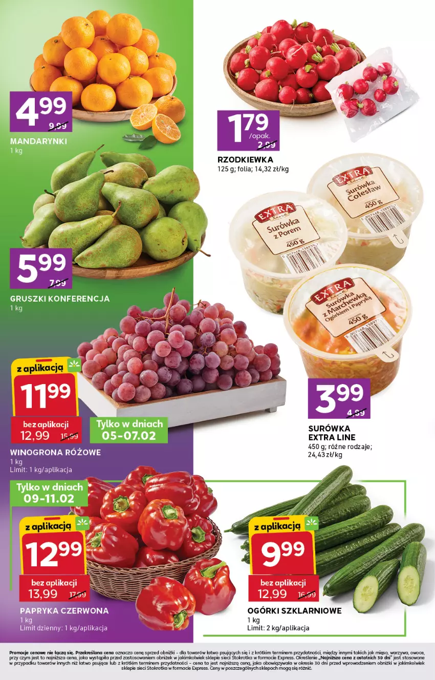 Gazetka promocyjna Stokrotka - Stokrotka Express - ważna 05.02 do 11.02.2026 - strona 2 - produkty: Gra, Gruszki, Mandarynki, Mięso, Owoce, Rzodkiewka, Surówka, Wino, Winogrona