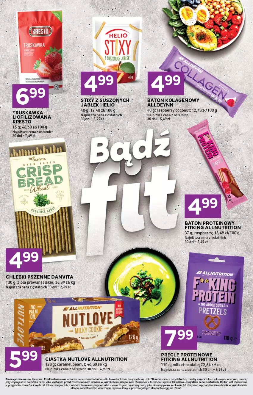 Gazetka promocyjna Stokrotka - Stokrotka Express - ważna 05.02 do 11.02.2026 - strona 5 - produkty: Baton, Chleb, Ciastka, Helio, Kolagen, Mięso, Owoce, Precle, Sok, Warzywa