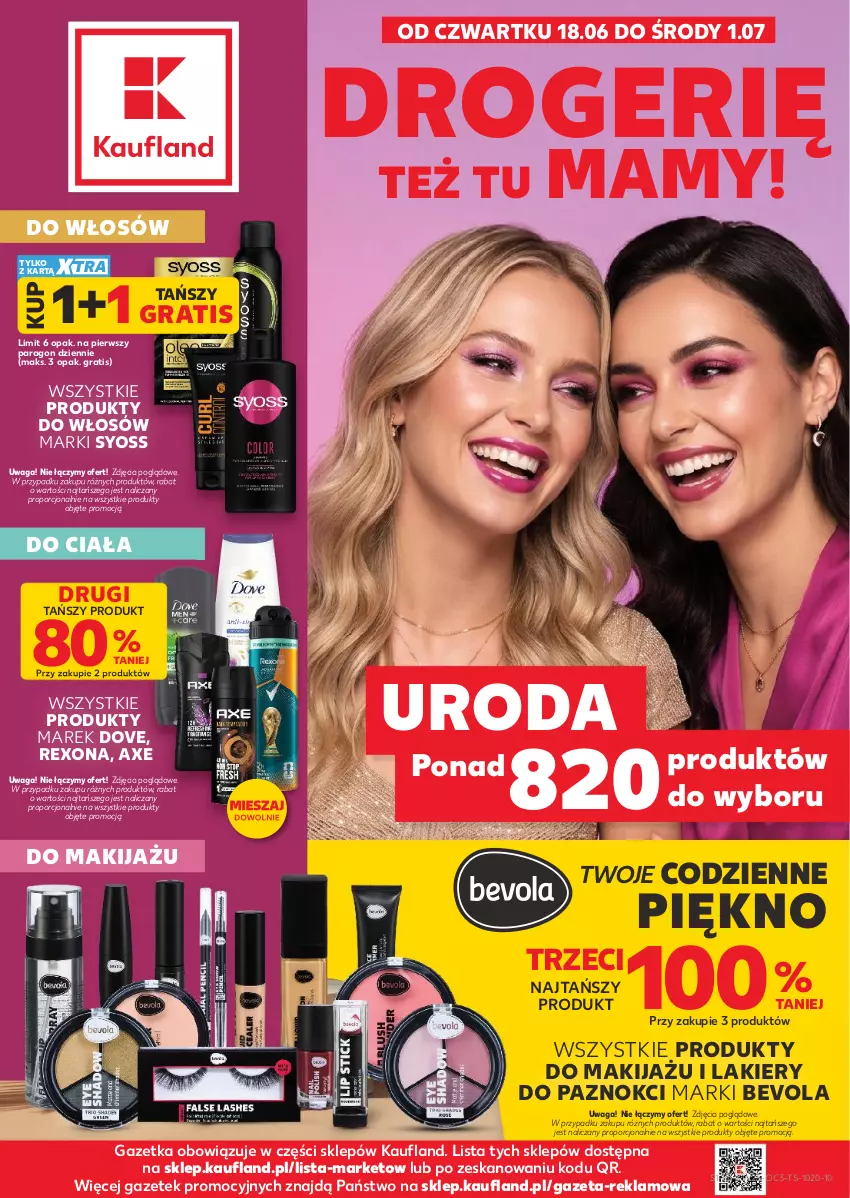 Gazetka promocyjna Kaufland - Kaufland - ważna 18.06 do 01.07.2026 - strona 1 - produkty: Dove, Gra, Lakier, Makijaż, Por, Produkty do makijażu, Rexona, Syoss, Waga