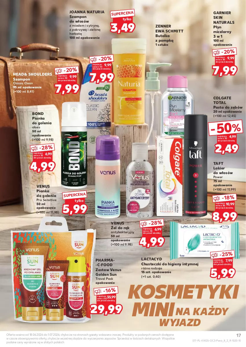 Gazetka promocyjna Kaufland - Kaufland - ważna 18.06 do 01.07.2026 - strona 17 - produkty: Chusteczki, Chusteczki do higieny, Colgate, Colgate Total, Ewa Schmitt, Garnier, Joanna, Lactacyd, Lakier, Lakier do włosów, LG, Pasta do zębów, Pianka do golenia, Płyn micelarny, Szampon, Taft, Venus