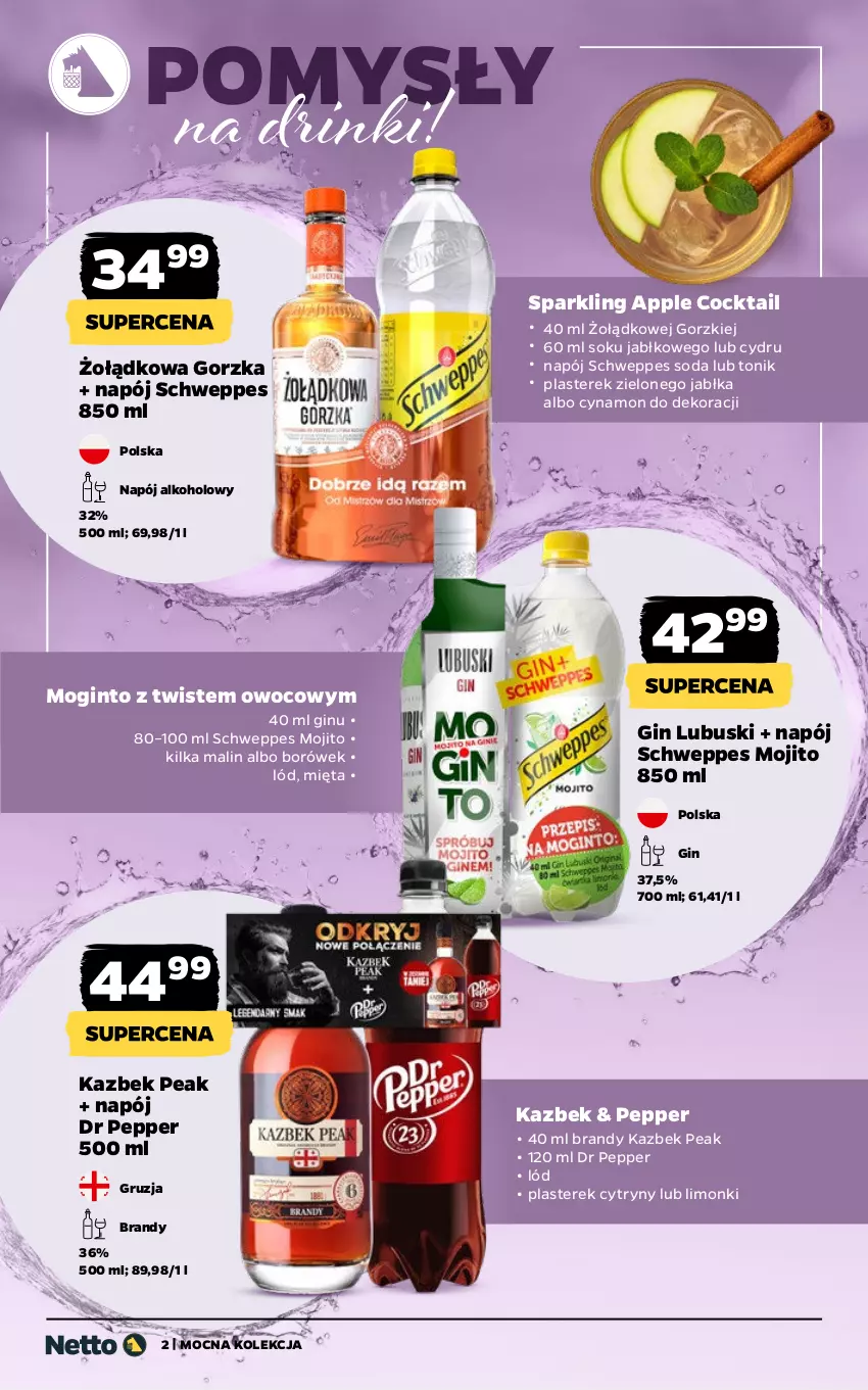 Gazetka promocyjna Netto - Alkohole - Mocne - ważna 27.10 do 08.11.2025 - strona 2 - produkty: Brandy, Cytryny, Gin, Jabłka, Mięta, Napój, Schweppes, Sok, Tonik