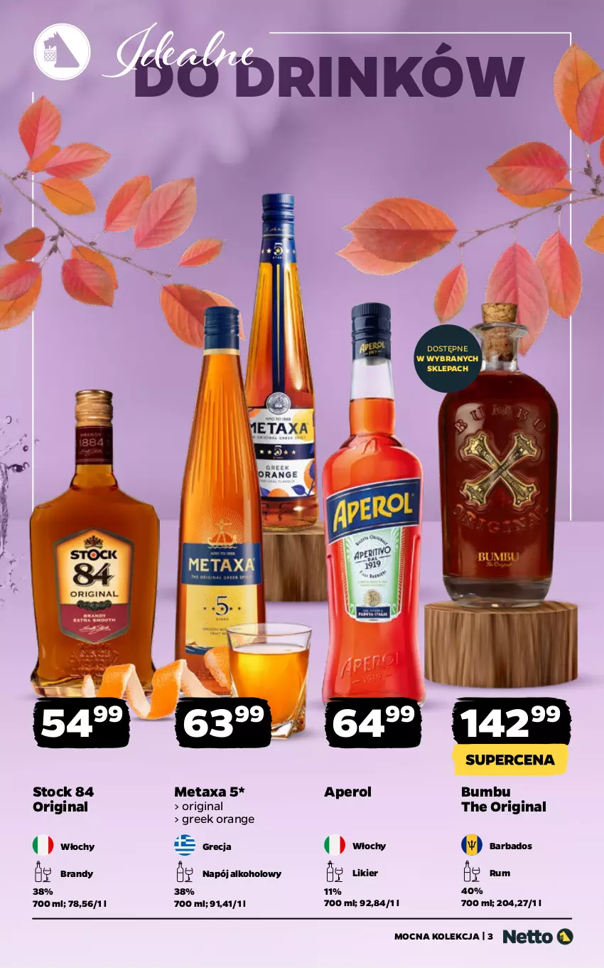 Gazetka promocyjna Netto - Alkohole - Mocne - ważna 27.10 do 08.11.2025 - strona 3 - produkty: Aperol, Brandy, Gin, Likier, Metaxa, Napój, Rum, Stock