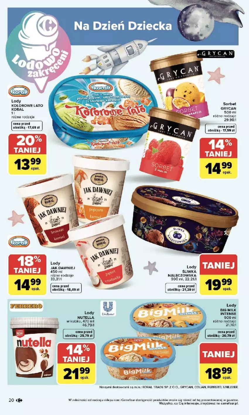 Gazetka promocyjna Carrefour - Gazetka Zmieniliśmy się dla Ciebie - ważna 25.05 do 30.05.2026 - strona 20 - produkty: Big Milk, Ferrero, Gry, Lody, Nutella, Rura