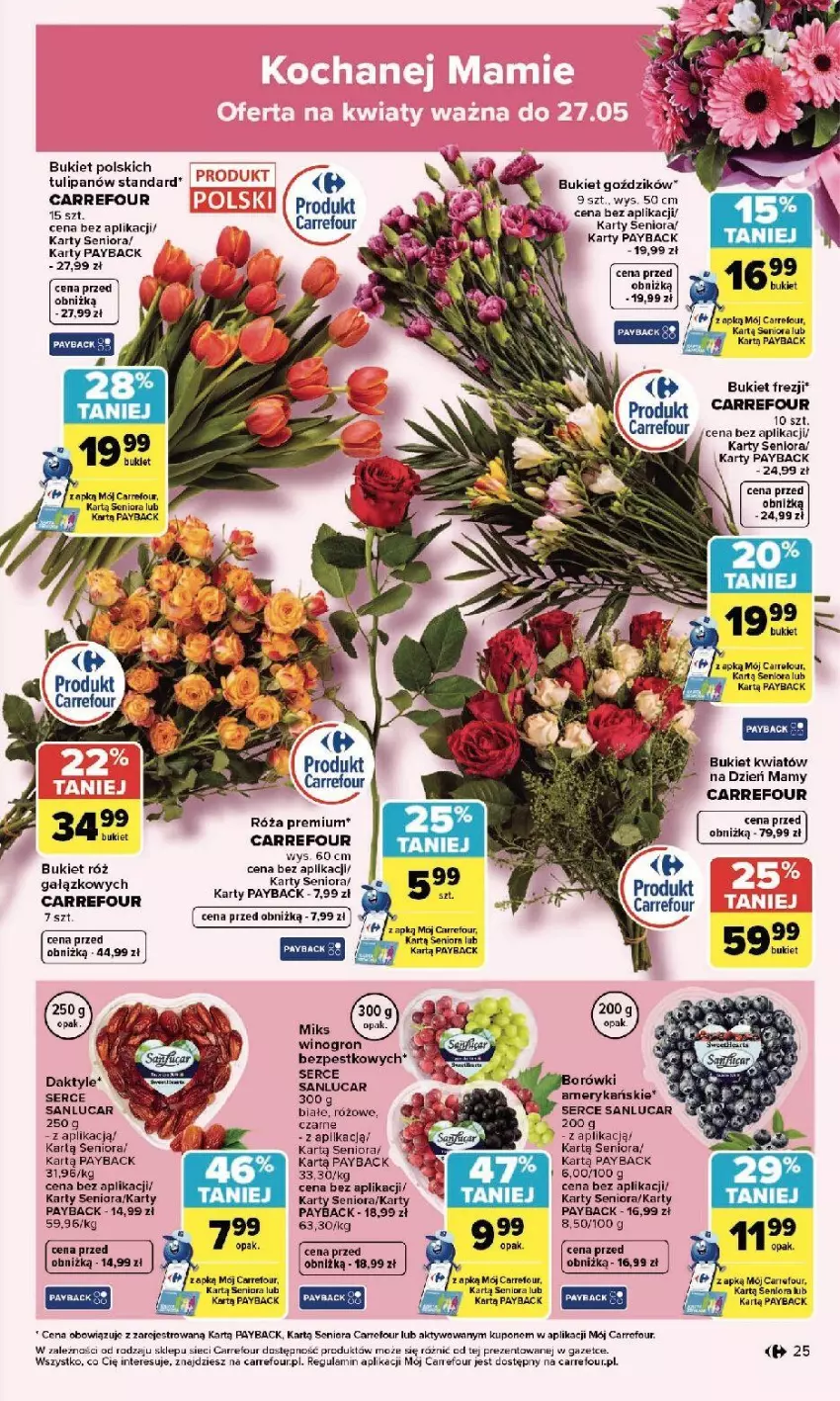 Gazetka promocyjna Carrefour - Gazetka Zmieniliśmy się dla Ciebie - ważna 25.05 do 30.05.2026 - strona 25 - produkty: Bukiet, Daktyle, Fa, Róża, Ser, Tulipan