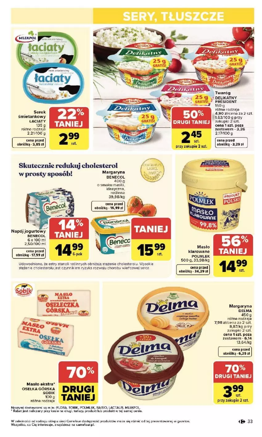 Gazetka promocyjna Carrefour - Gazetka Zmieniliśmy się dla Ciebie - ważna 25.05 do 30.05.2026 - strona 33 - produkty: Benecol, Delma, Flora, Gra, Jogurt, Margaryna, Masło, Masło klarowane, Napój, POLMLEK, Rura, Ser, Serek, Sok