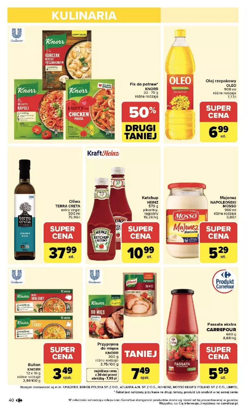 Gazetka promocyjna Carrefour - Gazetka Zmieniliśmy się dla Ciebie - ważna 25.05 do 30.05.2026 - strona 40 - produkty: Bulion, Gin, Heinz, Ketchup, Knorr, Kurczak, Lion, Majonez, Olej, Oleo