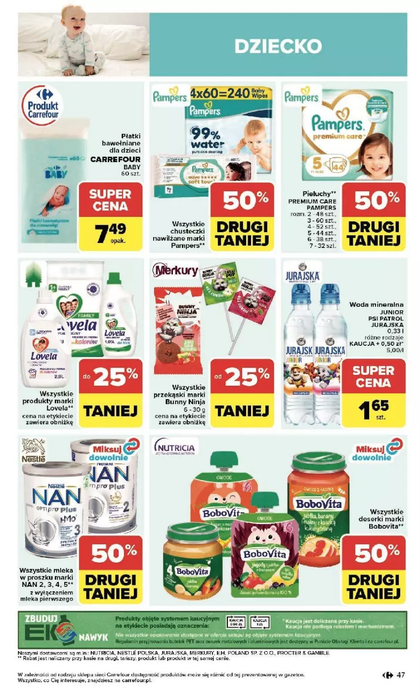 Gazetka promocyjna Carrefour - Gazetka Zmieniliśmy się dla Ciebie - ważna 25.05 do 30.05.2026 - strona 47 - produkty: Chusteczki, Deser, Dzieci, Fa, Lovela, Pampers, Pieluchy, Psi Patrol, Ser, Woda, Woda mineralna