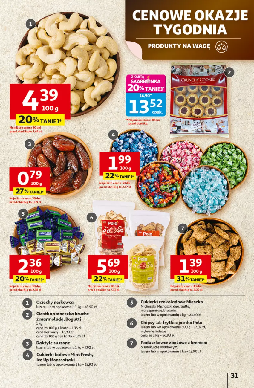 Gazetka promocyjna Auchan - Odlotowe ceny na start szkoły Hipermarket - ważna 21.08 do 27.08.2025 - strona 31 - produkty: Brownie, Chipsy, Ciastka, Cukier, Cukierki, Cukierki czekoladowe, Daktyle, Frytki, Jabłka, Mola