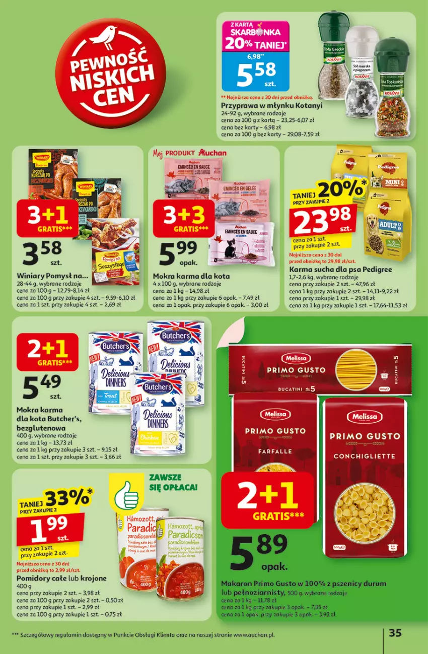 Gazetka promocyjna Auchan - Odlotowe ceny na start szkoły Hipermarket - ważna 21.08 do 27.08.2025 - strona 35 - produkty: Butcher's, Gra, Mokra karma, Pedigree, Pieprz, Pomidory, Sól, Winiary, Zott