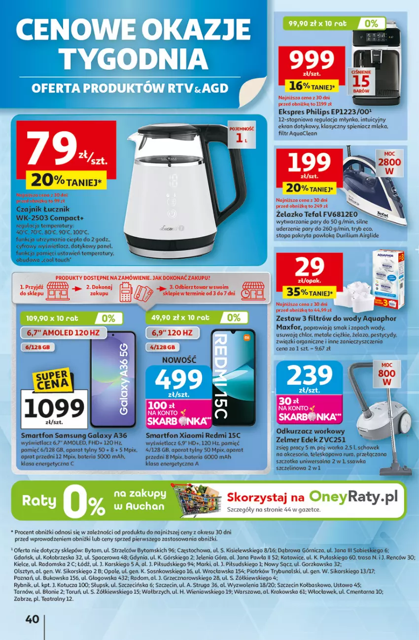 Gazetka promocyjna Auchan - Odlotowe ceny na start szkoły Hipermarket - ważna 21.08 do 27.08.2025 - strona 40 - produkty: Acer, Amol, Aquaphor, Bateria, Fa, Gala, Kisiel, Odkurzacz, Orka, Philips, Rura, Samsung, Smartfon, Sos, Szczotka, Tefal, Teleskop, Top, Zelmer