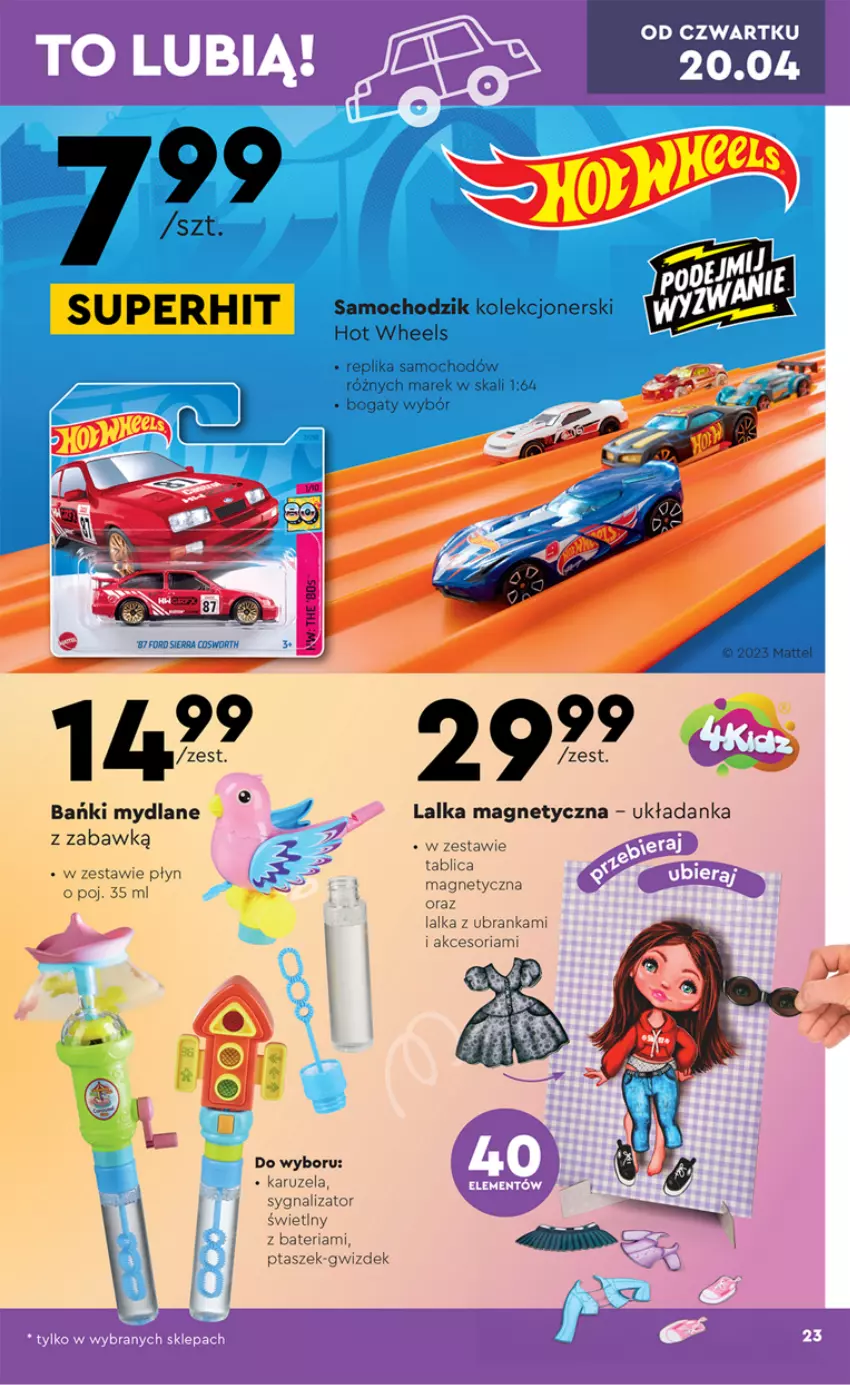 Gazetka promocyjna Biedronka - Okazje tygodnia (niedziela handlowa) - ważna 17.04 do 30.04.2023 - strona 23 - produkty: Bateria, Chodzik, Hot Wheels, Lalka, Mattel, Układanka