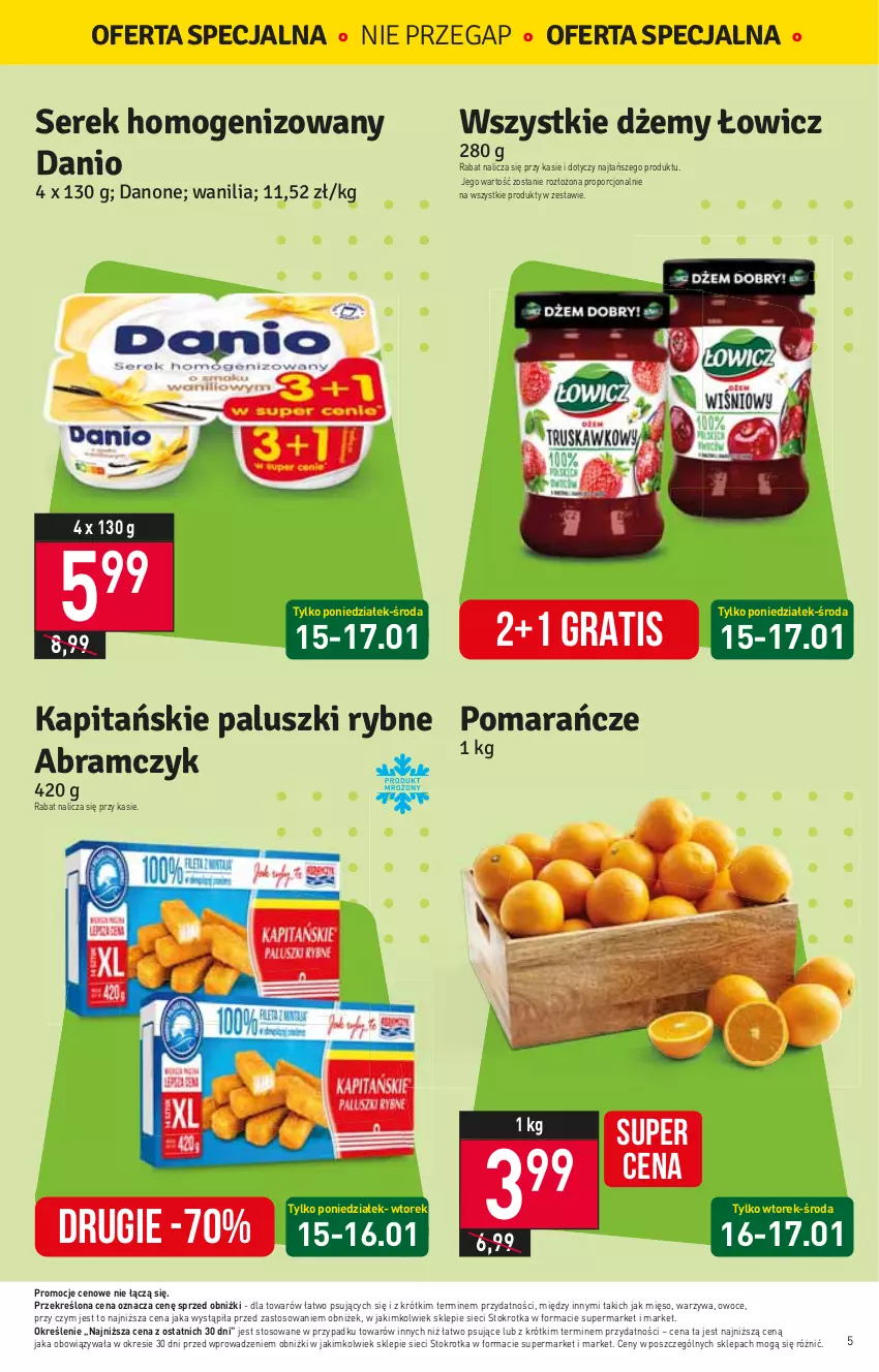 Gazetka promocyjna Stokrotka - Market - ważna 11.01 do 17.01.2024 - strona 5 - produkty: Danio, Gra, Mięso, Owoce, Por, Ser, Serek, Serek homogenizowany, Warzywa