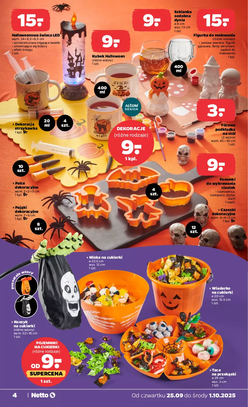 Gazetka promocyjna Netto - Od Czwartku Przemysłowa - ważna 25.09 do 01.10.2025 - strona 4 - produkty: Cukier, Cukierki, Fa, Foremki, Kosz, Kubek, Miska, Podkład, Podkładka, Podkładka na stół, Pojemnik, Stek, Stół, Szklanka, Taca, Top