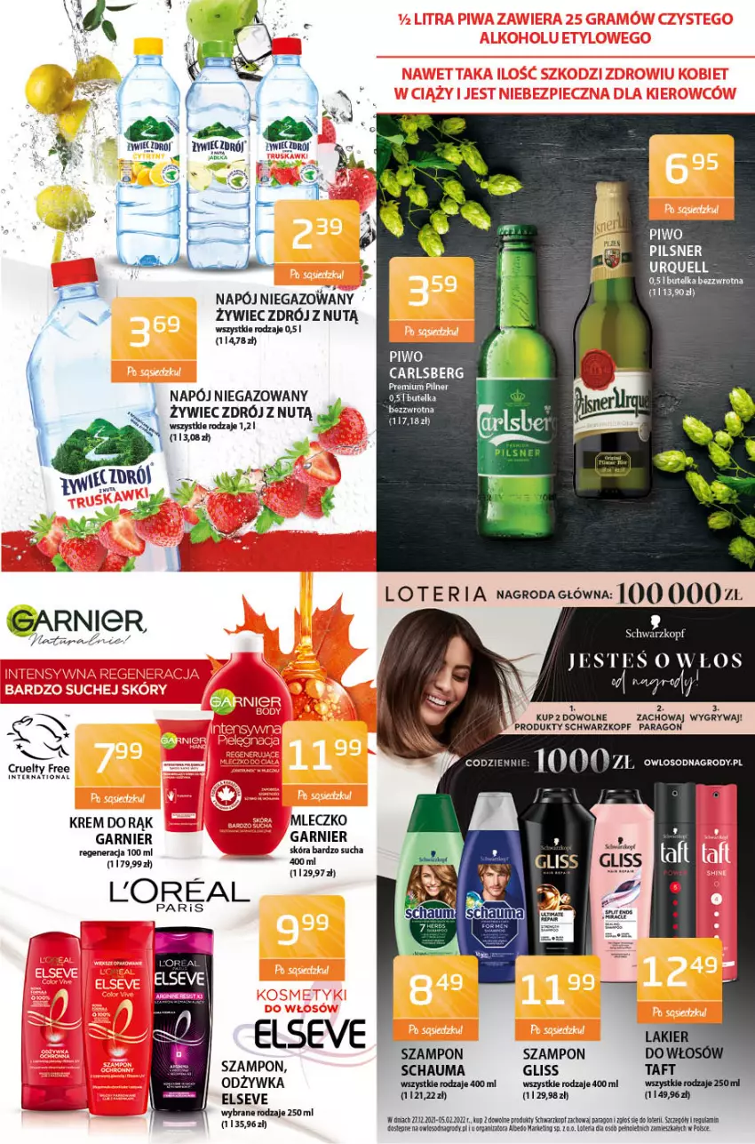 Gazetka promocyjna ABC - Gazetka - ważna 14.01 do 27.01.2022 - strona 7 - produkty: Carlsberg, Elseve, Fa, Garnier, Gry, Lakier, Mleczko, Napój, Napój niegazowany, Odżywka, Schauma, Schwarzkopf, Szampon, Taft