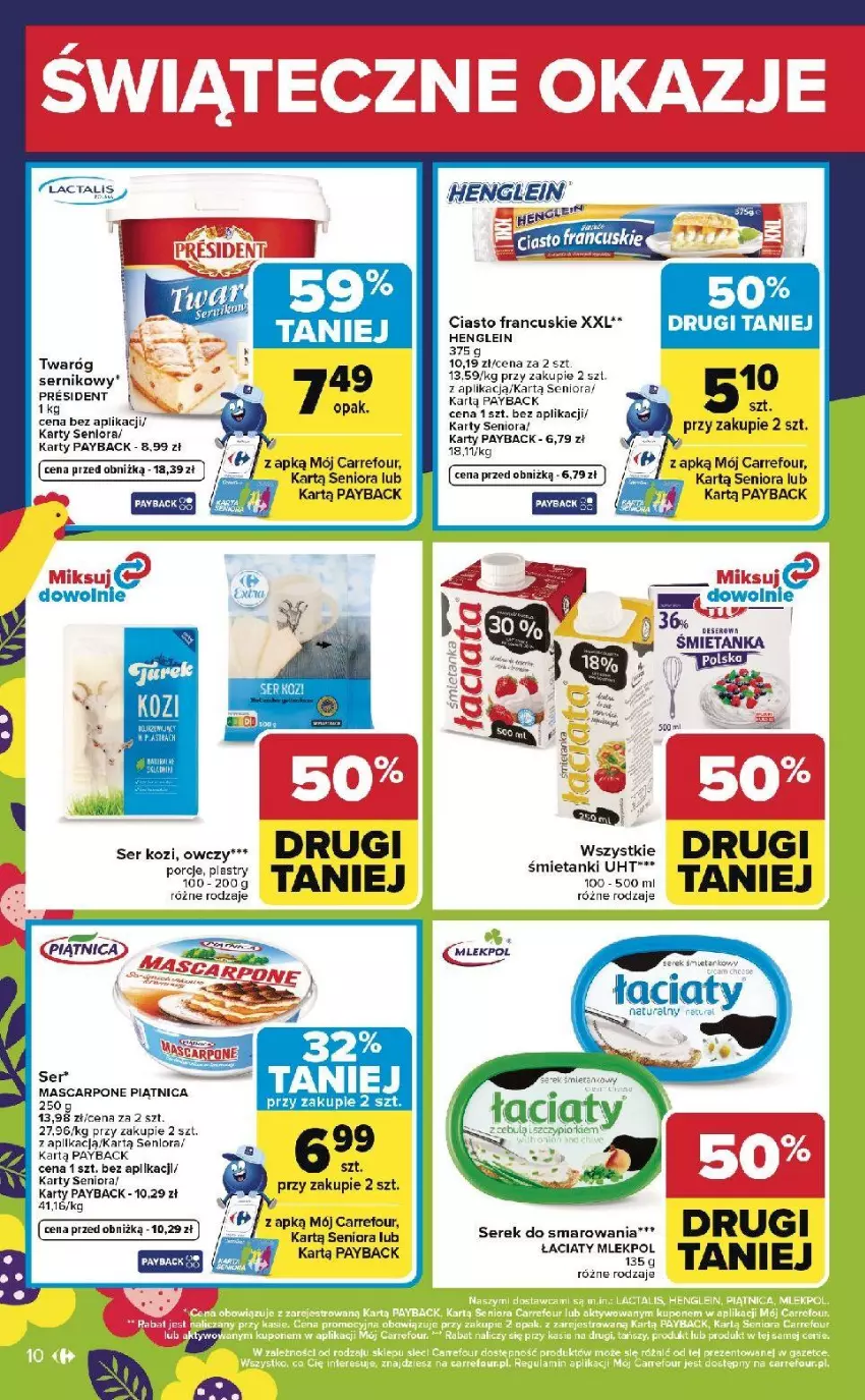 Gazetka promocyjna Carrefour - Gazetka Weekend okazji już od środy! - ważna 01.04 do 04.04.2026 - strona 10 - produkty: Ciasto francuskie, Fa, Mascarpone, Piątnica, Por, Ser, Ser kozi, Serek