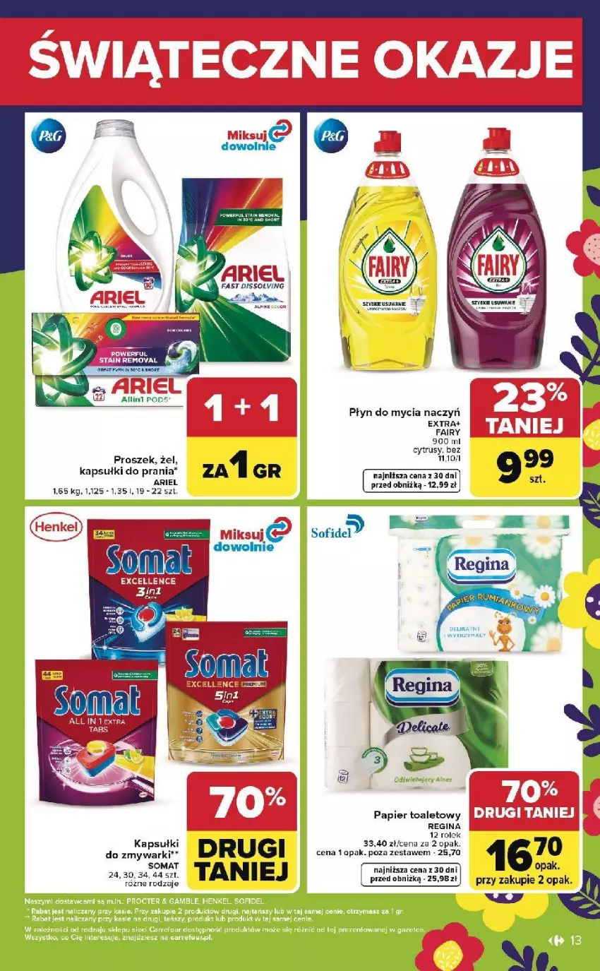 Gazetka promocyjna Carrefour - Gazetka Weekend okazji już od środy! - ważna 01.04 do 04.04.2026 - strona 13 - produkty: Ariel, Do mycia naczyń, Fa, Fairy, Gin, LG, Papier, Papier toaletowy, Płyn do mycia, Płyn do mycia naczyń, Por, Zmywarki
