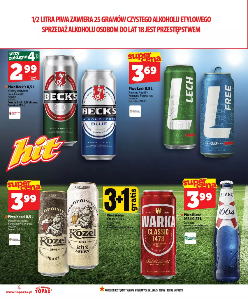 Gazetka promocyjna Topaz - Gazetka - ważna 18.06 do 24.06.2026 - strona 4 - produkty: Gra, Kozel, Piwa, Piwo, Top