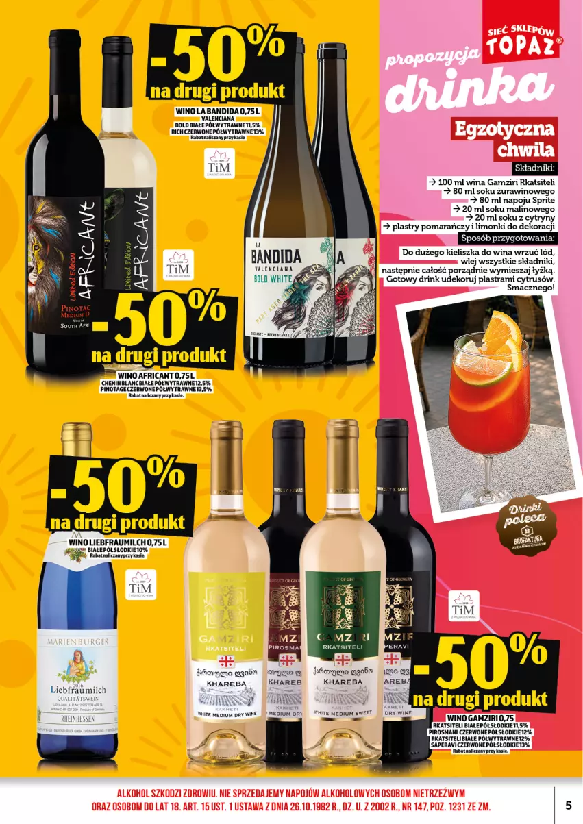 Gazetka promocyjna Topaz - Gazetka - ważna 01.08 do 16.08.2026 - strona 7 - produkty: Bandi, Cytryny, Por, Sok, Sprite, Wino